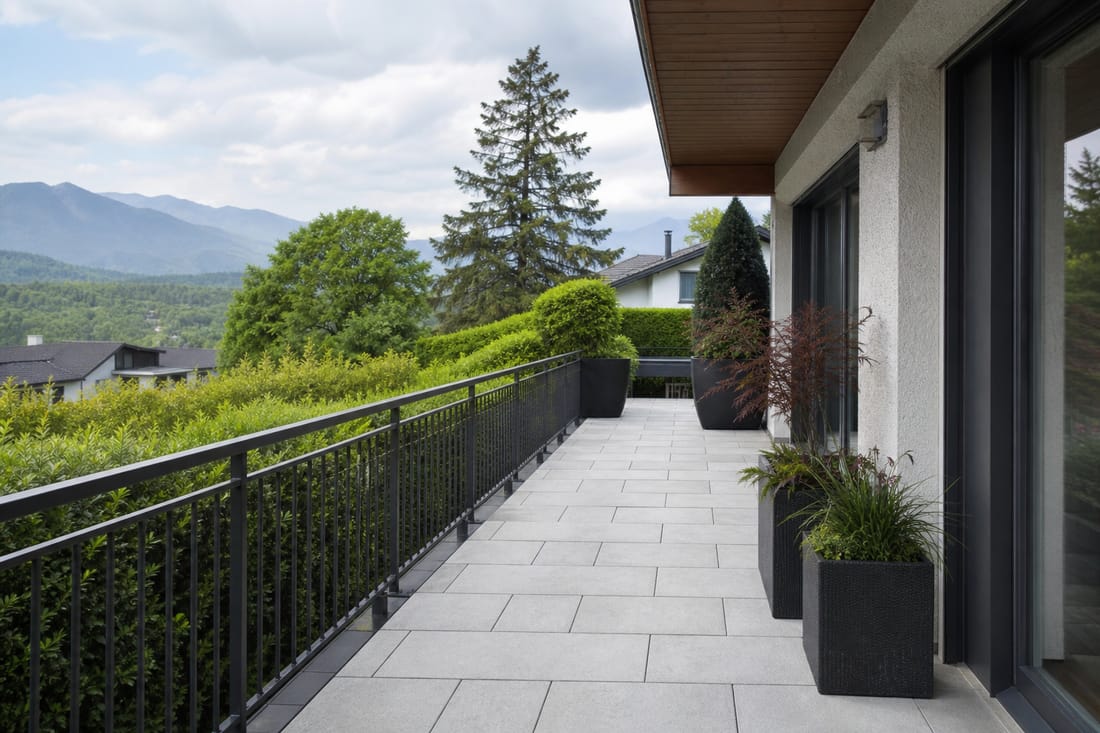 Exemple : terrasse extérieure rénovée avec garde-corps